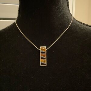 Sterling Silver Necklace with Red & Gold Italian Glass Pendant